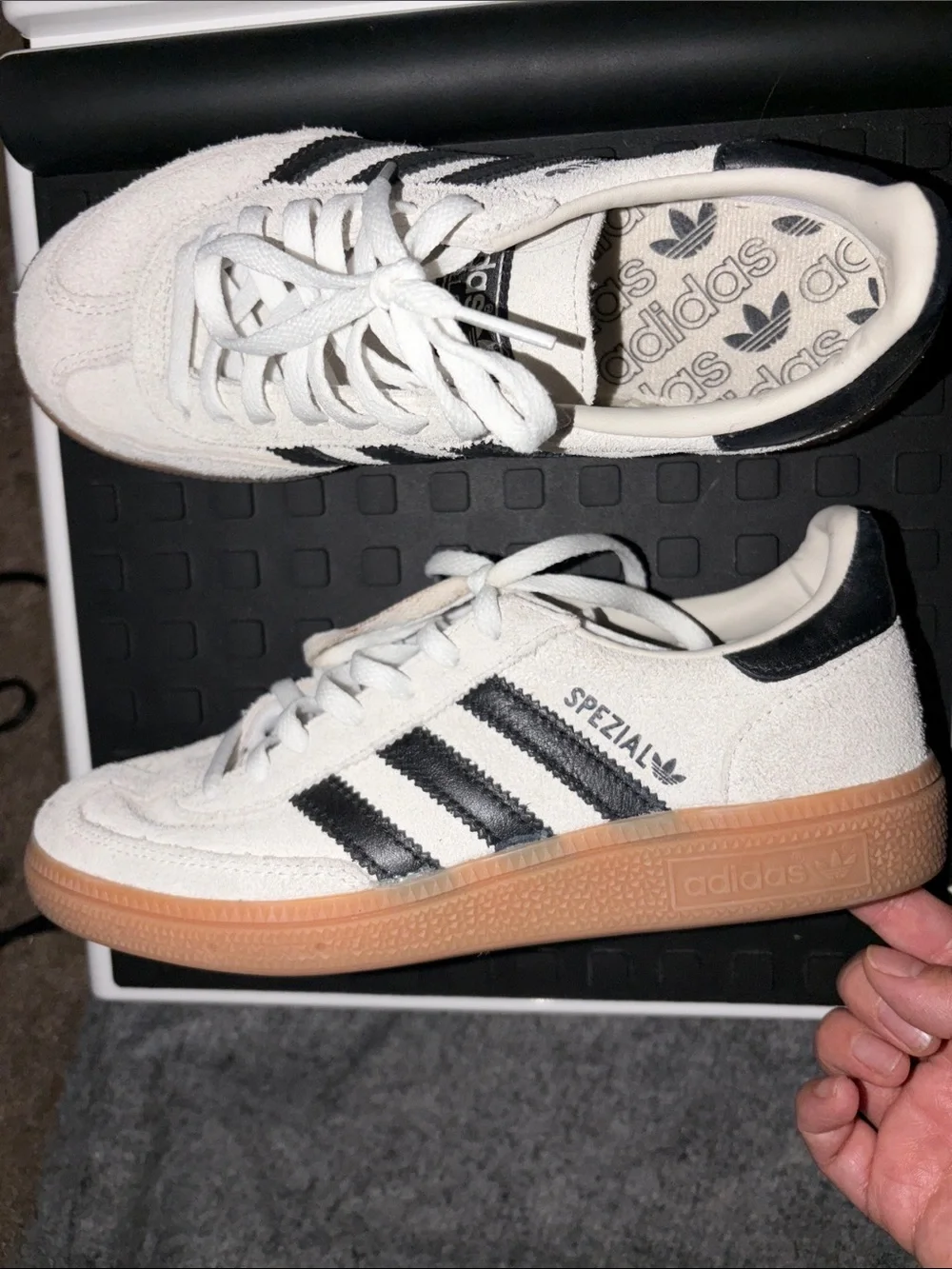 adidas Spezial women White Suede Sneakers with Black Stripes and Gum Sole